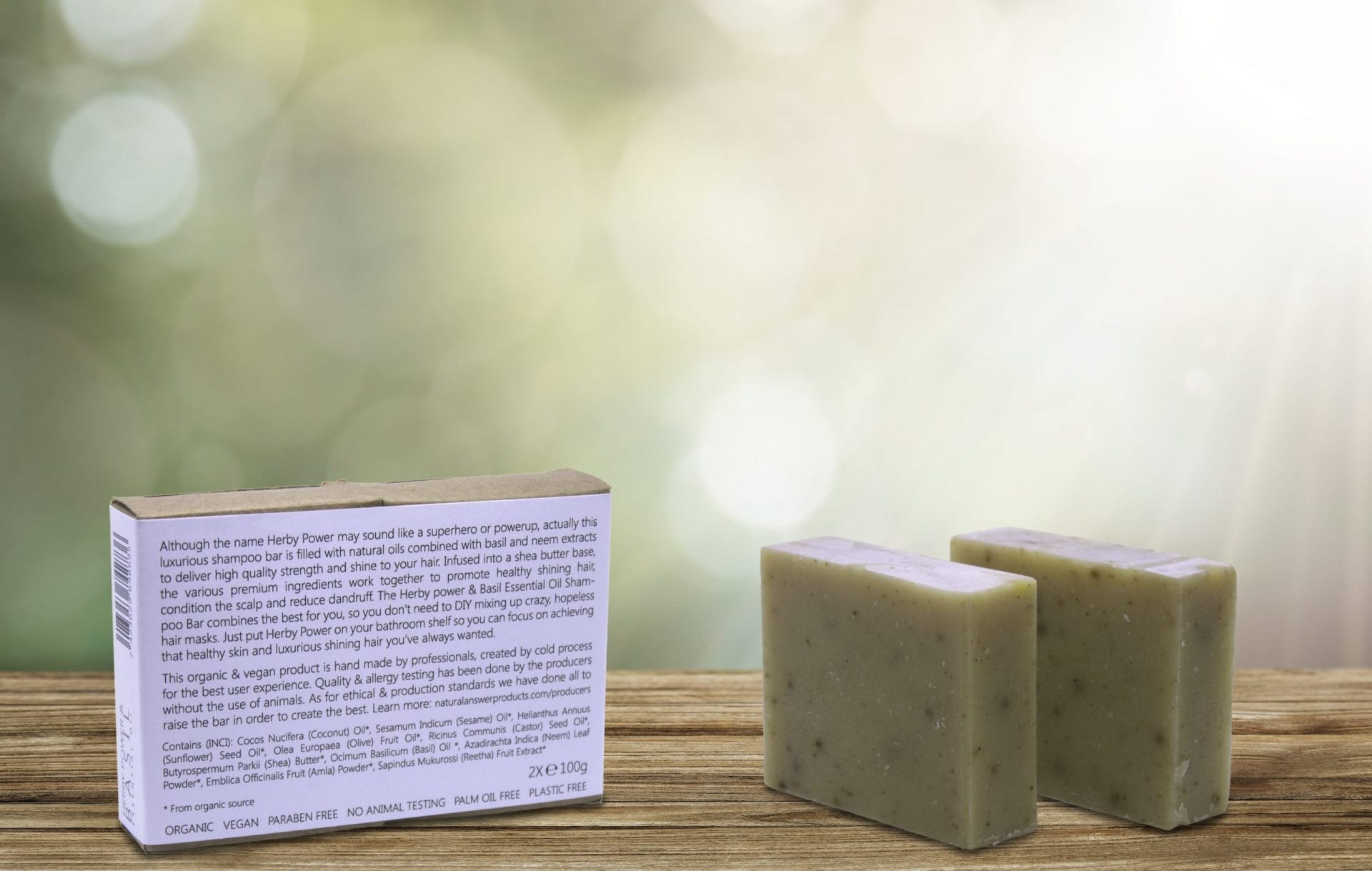 Natural Answer Organic Shampoo bar for women | Herby Power & Basil - back view
