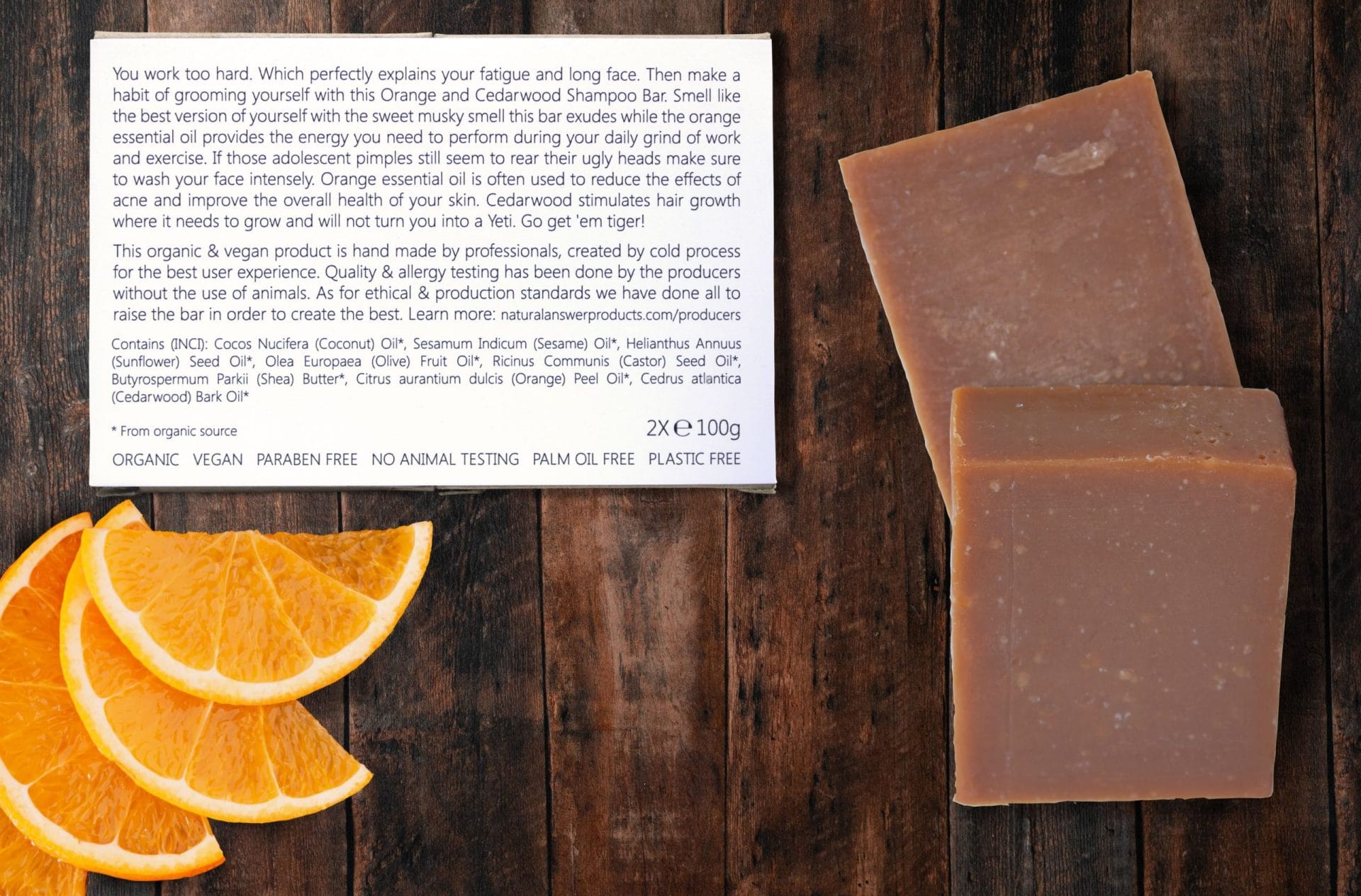 Natural Answer - Organic Shampoo bar for men - Orange & Cedar wood