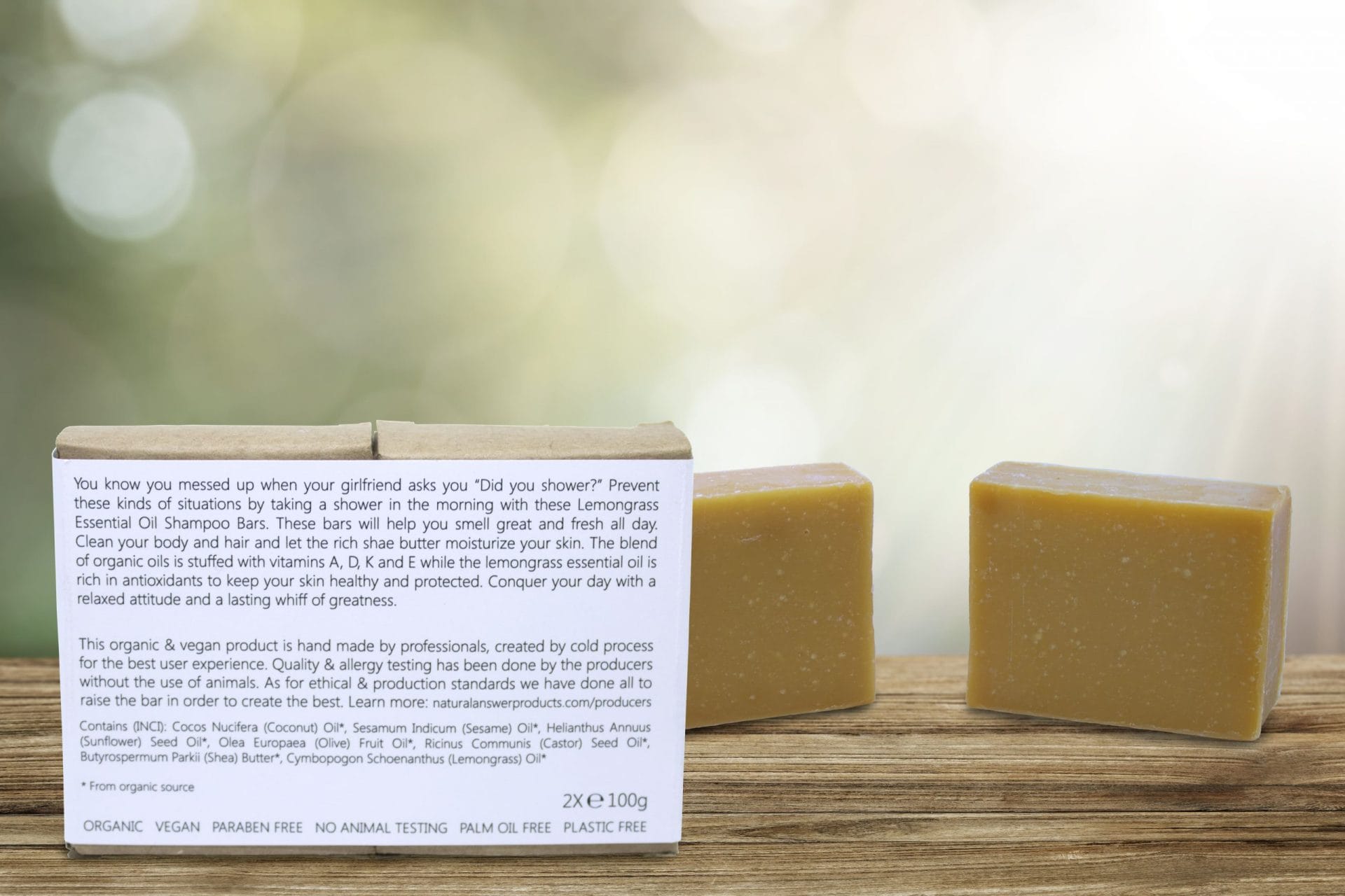 Natural Answer - Organic shampoo and body bar for men - Lemongrass - rear view