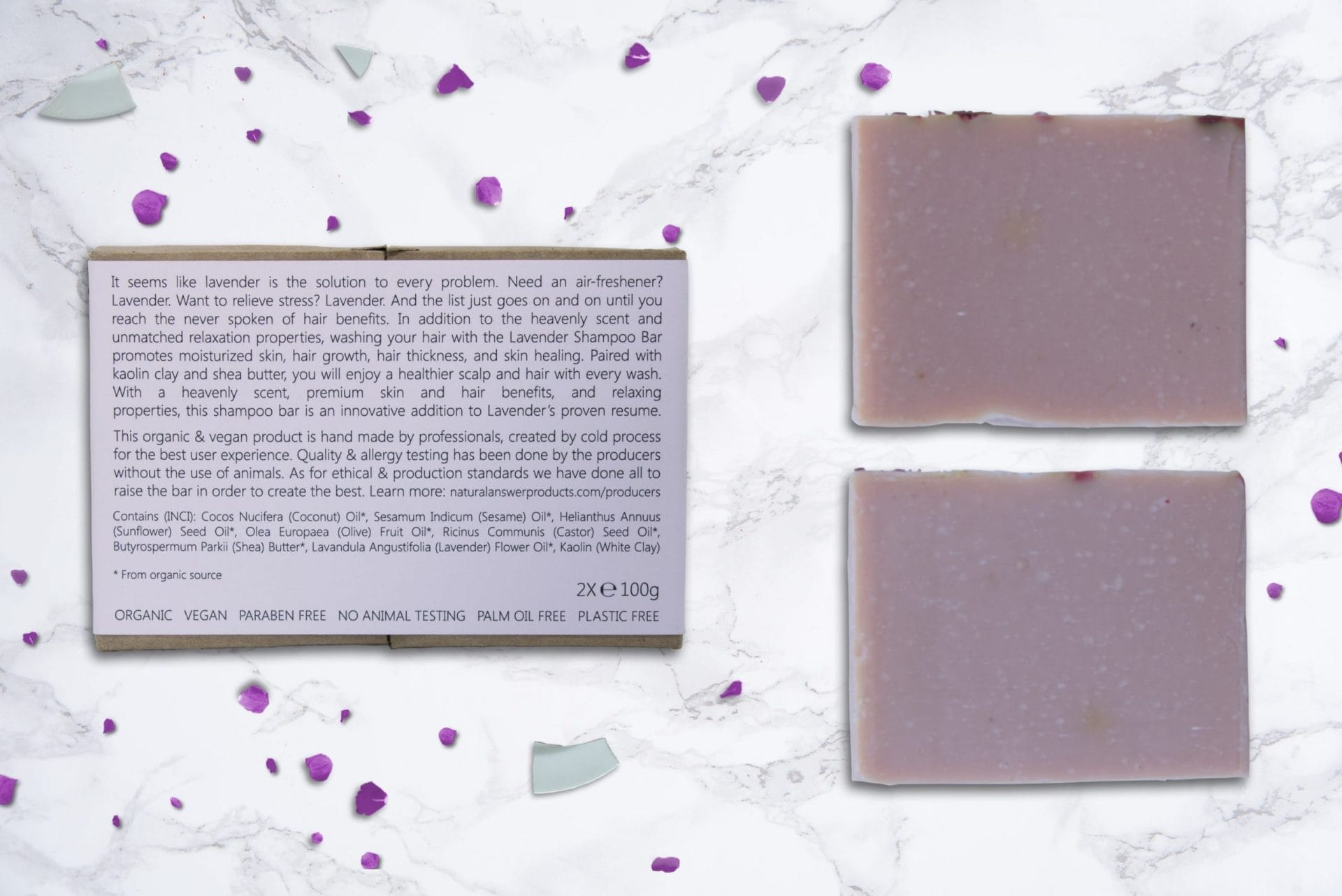 Natural Answer - Organic shampoo bar for women - Lavender & White Kaolin clay - rear view