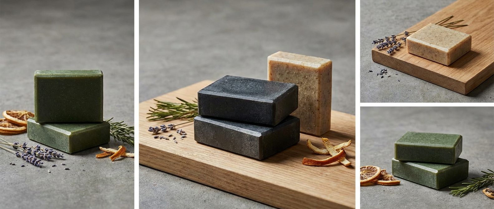 Handmade natural shampoo bars arranged together