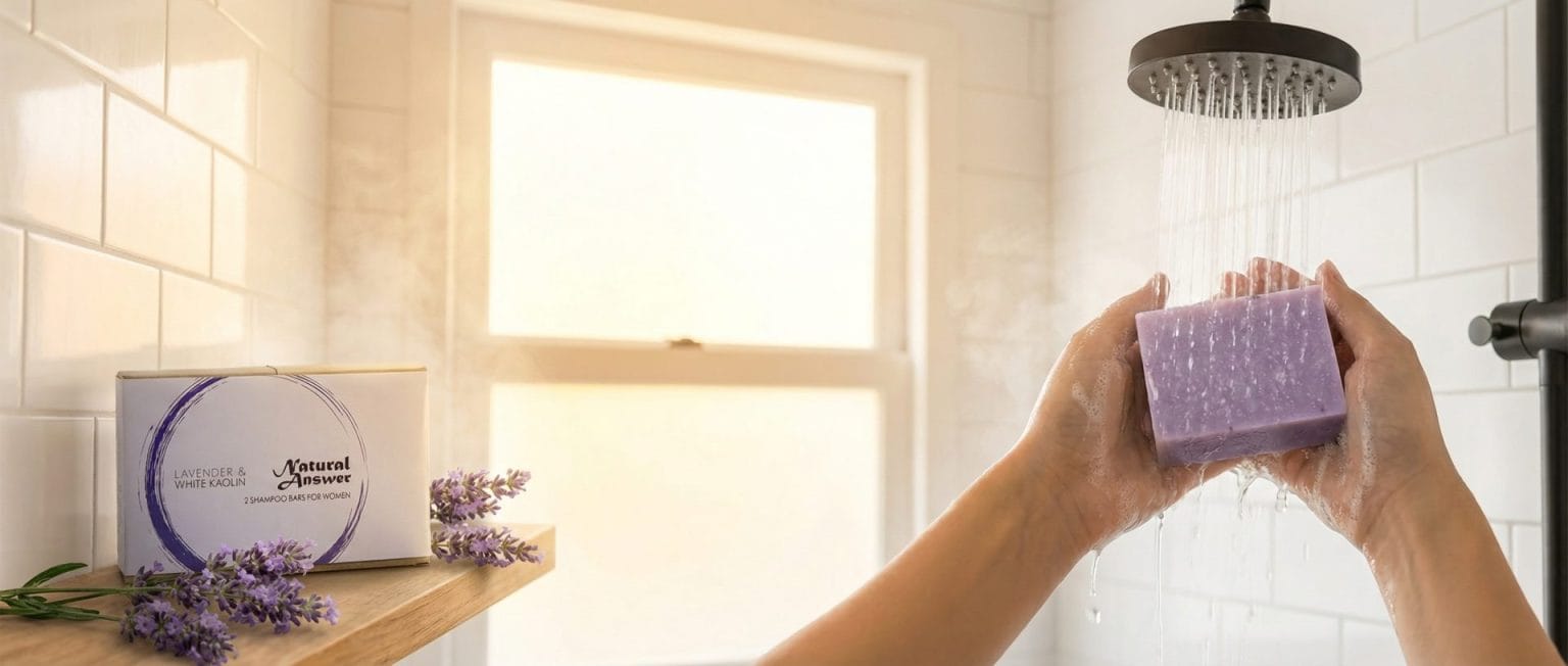 Palmölfreies Shampoo unter Dusche