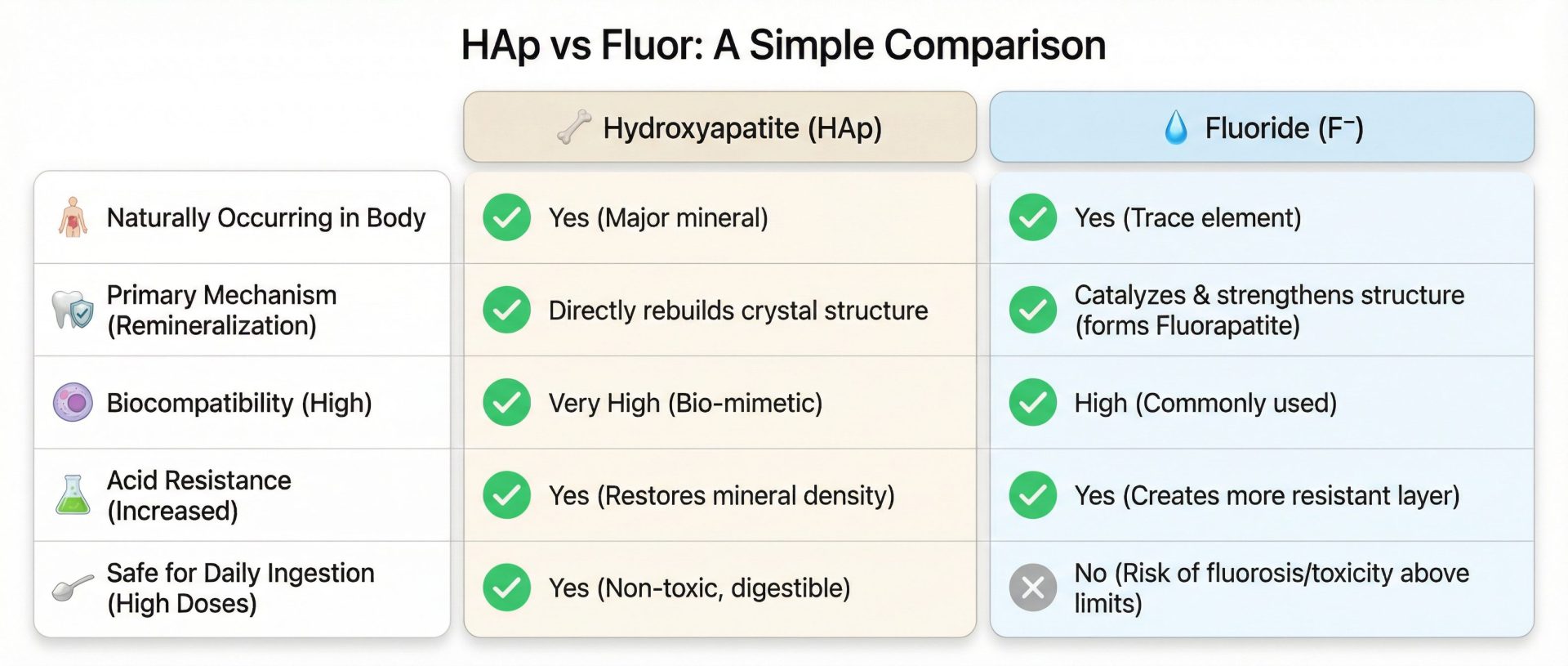 Hydroxyapatite vs fluor — comparaison scientifique pour la santé dentaire