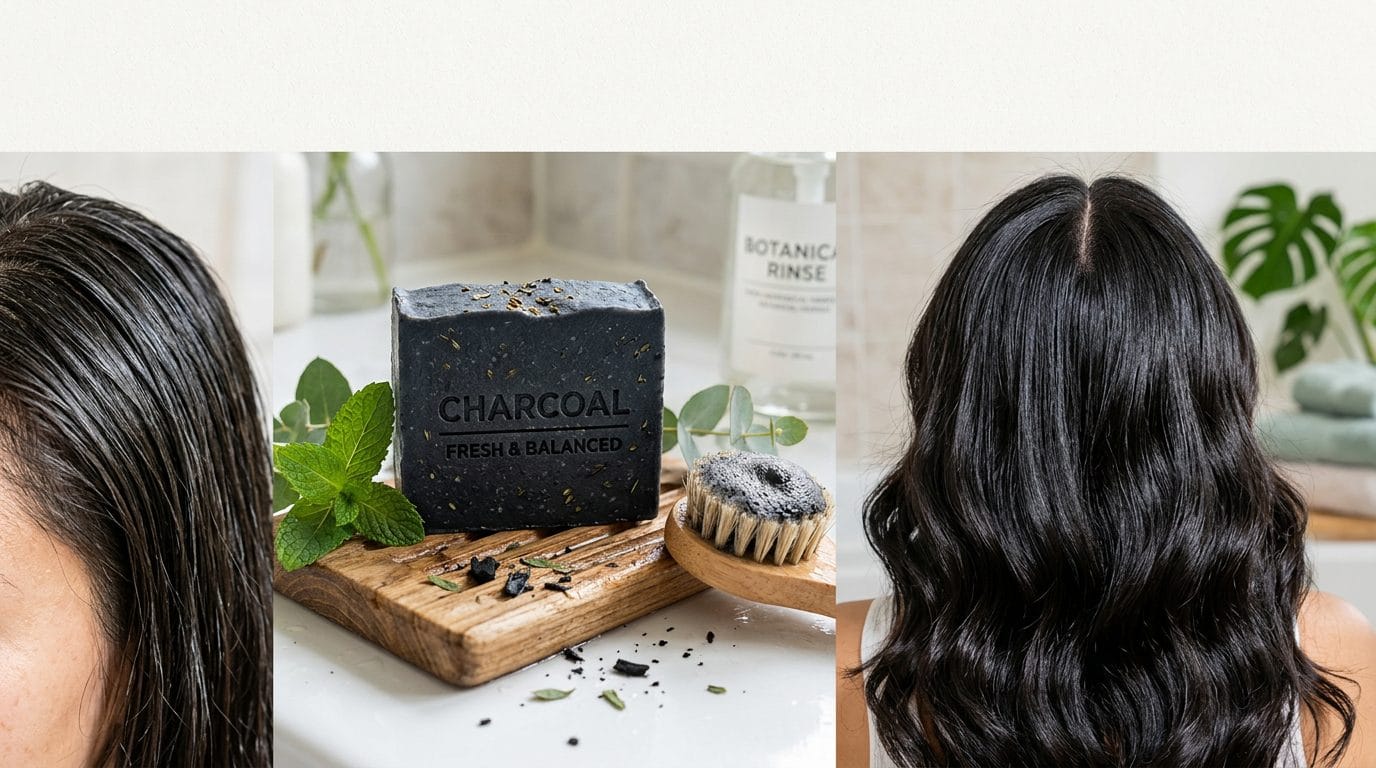 Before and after oily hair transformed with natural shampoo bar