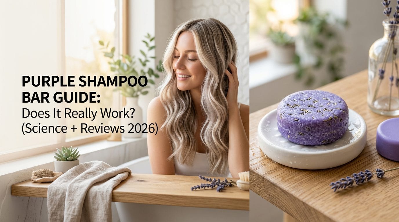 Purple shampoo bar guide for blonde and grey hair tone neutralization