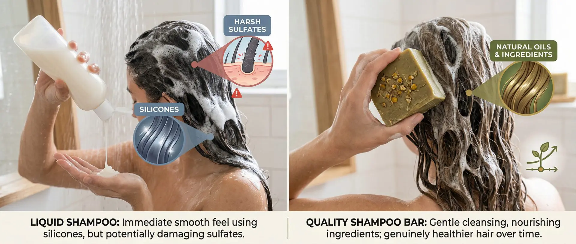 The key differences between liquid shampoo and shampoo bars