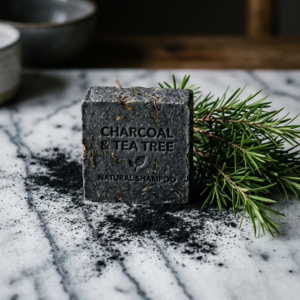 Natural charcoal and tea tree shampoo bar for oily hair
