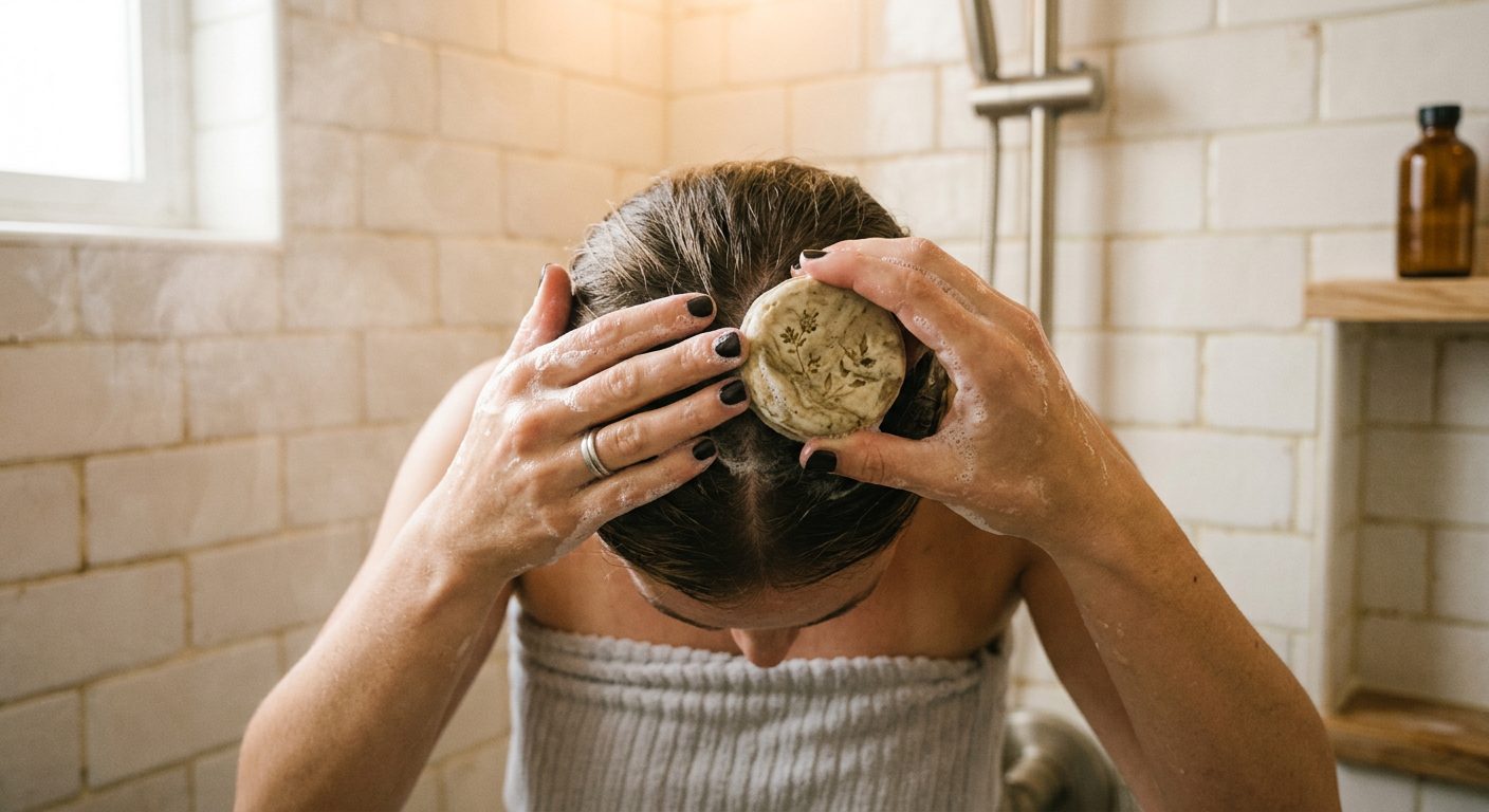 Gentle shampoo bar routine for psoriasis and eczema-prone scalp