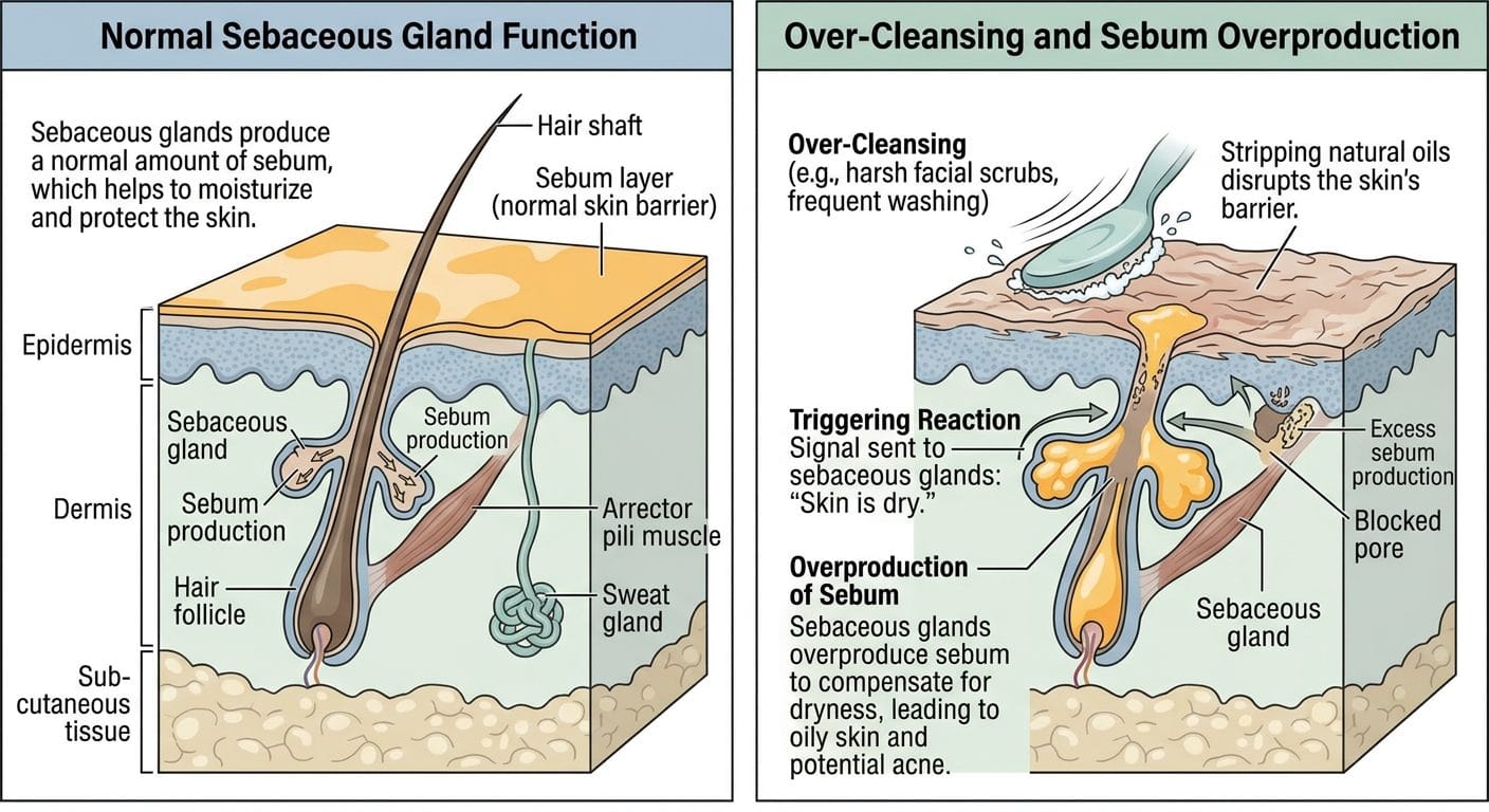 Sebum production diagram showing how oil glands work in hair follicles