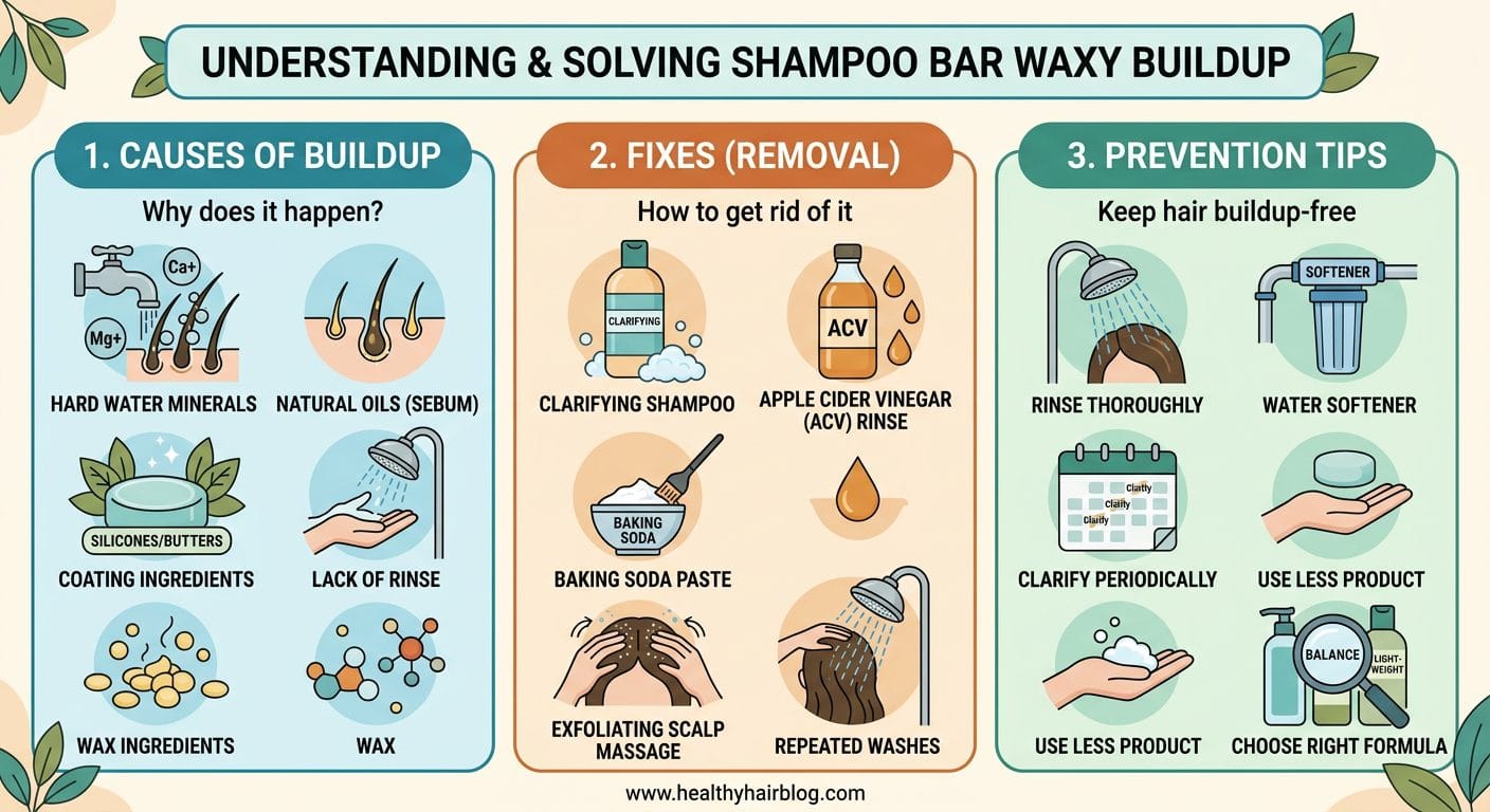 Preventing shampoo bar waxy buildup with proper rinsing
