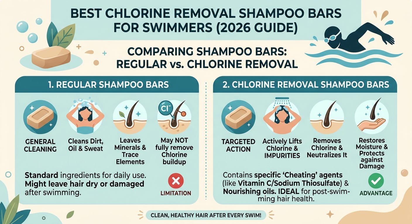 Swimmer using natural shampoo bar for post-swim hair care routine