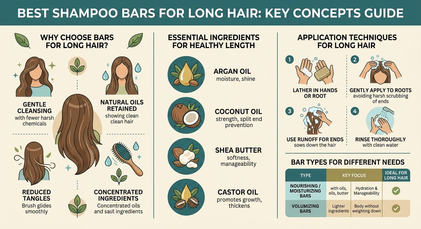 Infographic: choosing the best shampoo bar for long hair — key ingredients and what to avoid