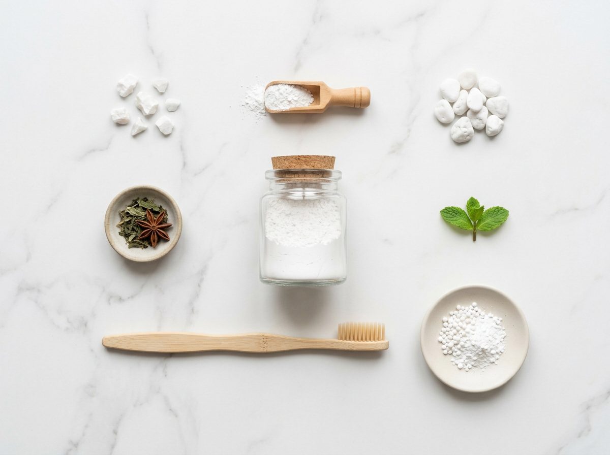 Natürliche Inhaltsstoffe für selbstgemachte Zahnpasta mit Hydroxylapatit