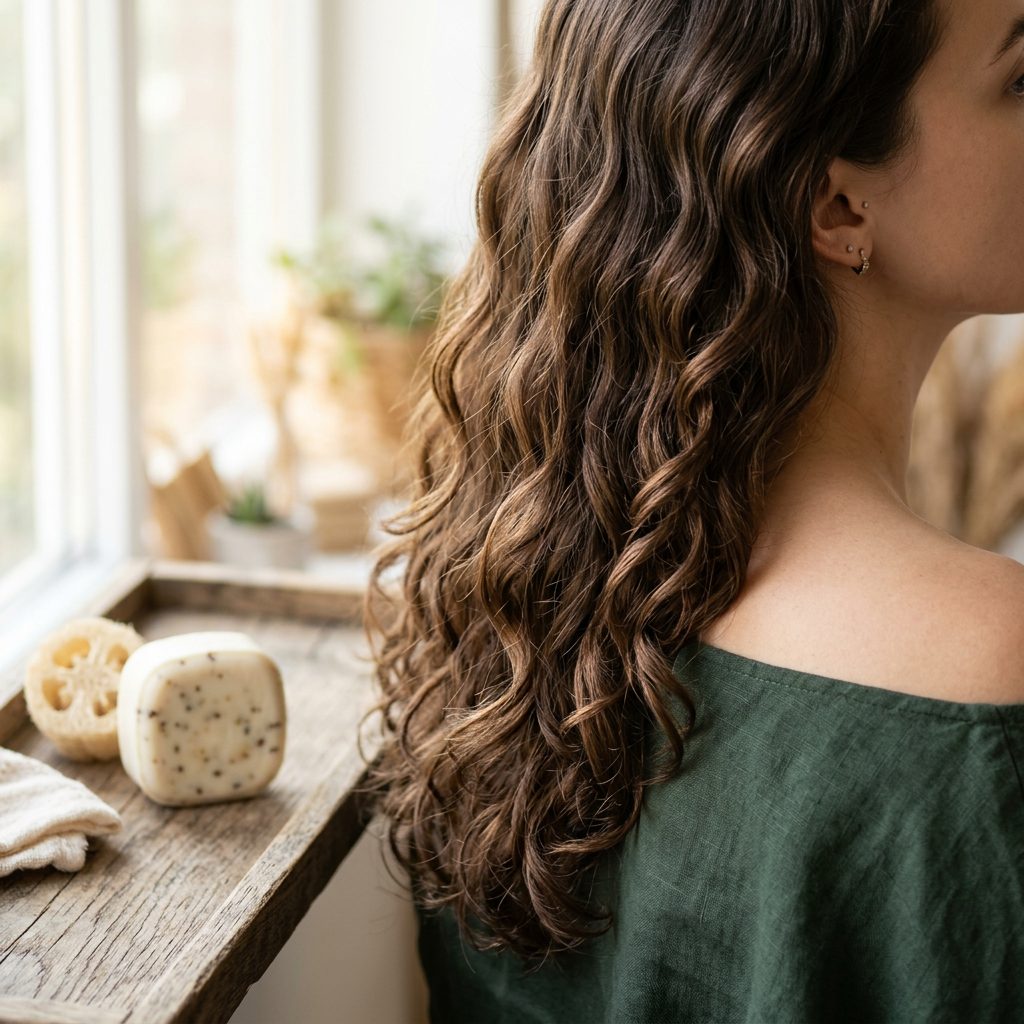 Shampoo bar for wavy hair with defined waves