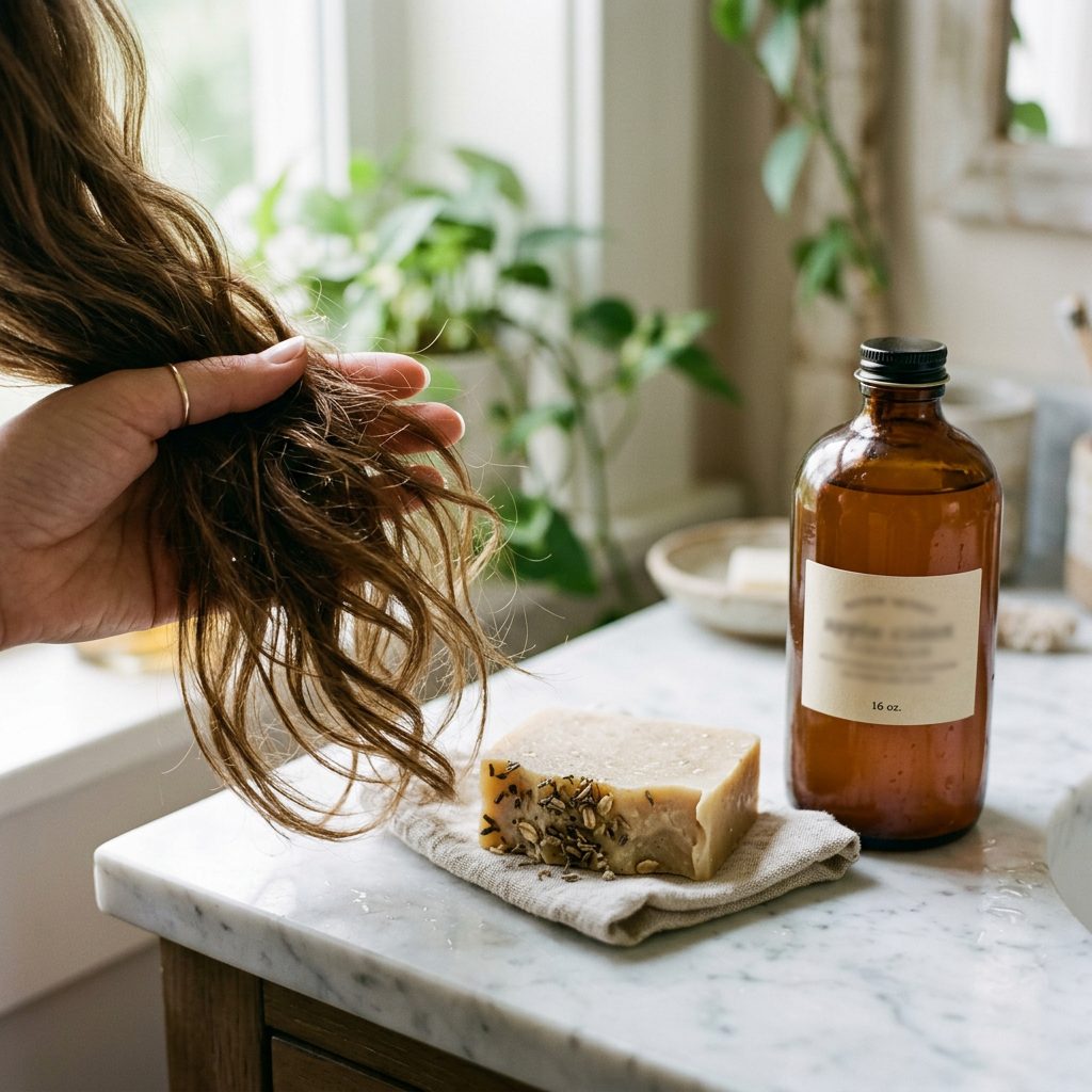 Removing buildup from a shampoo bar and hair