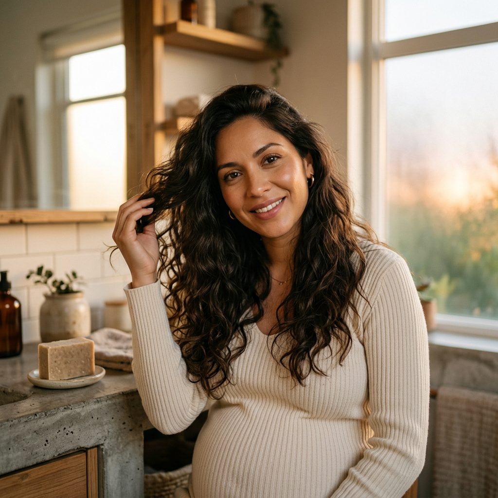 Cold-process shampoo bars made from plant oils — a safe choice for hair washing during pregnancy