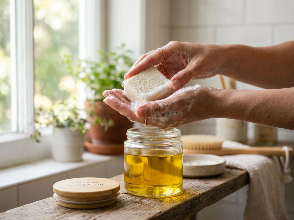 Cold-process shampoo bar made from six plant oils