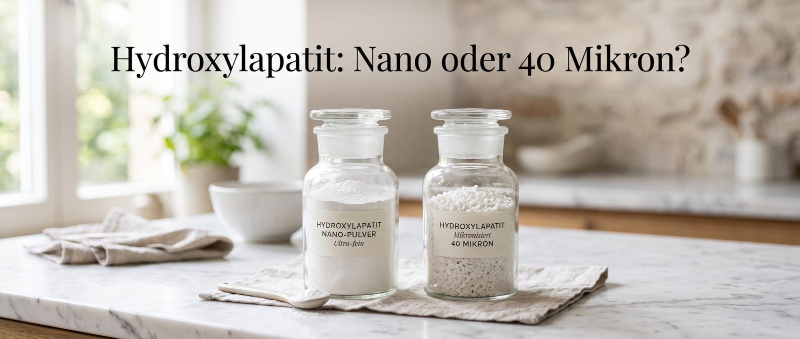 Hydroxylapatit Nano-Pulver und 40 Mikron Pulver im Vergleich